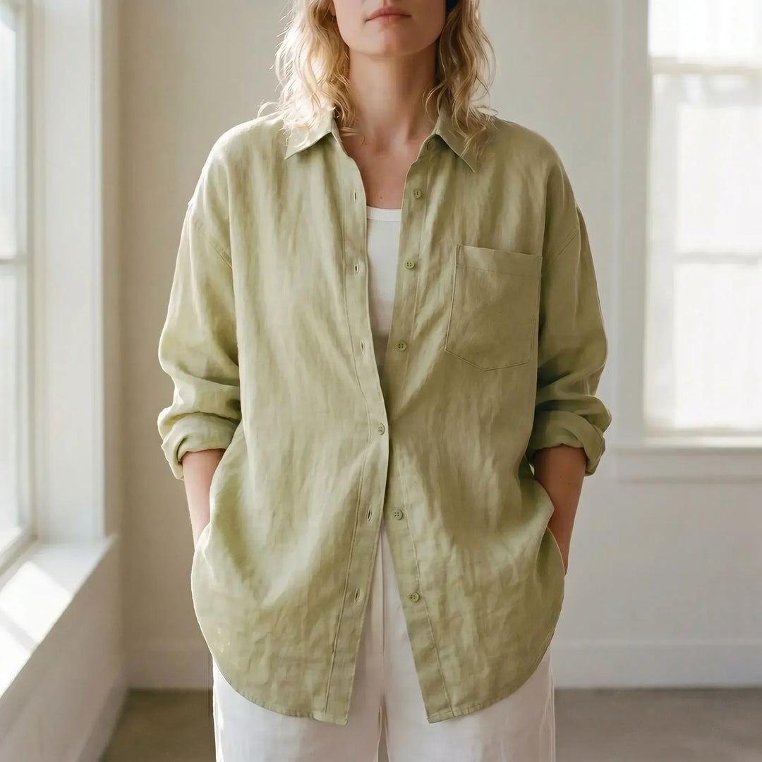 Women's oversized button-down shirt in a relaxed fit. Casual & comfy women's apparel.