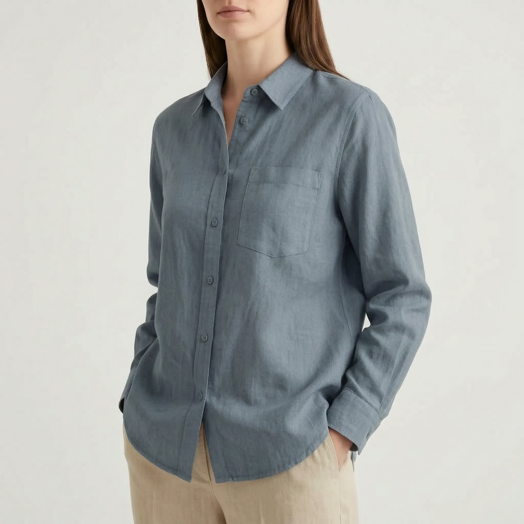 Women's oversized button-down shirt. Long sleeve, relaxed fit, and lightweight for ultimate casual comfort.