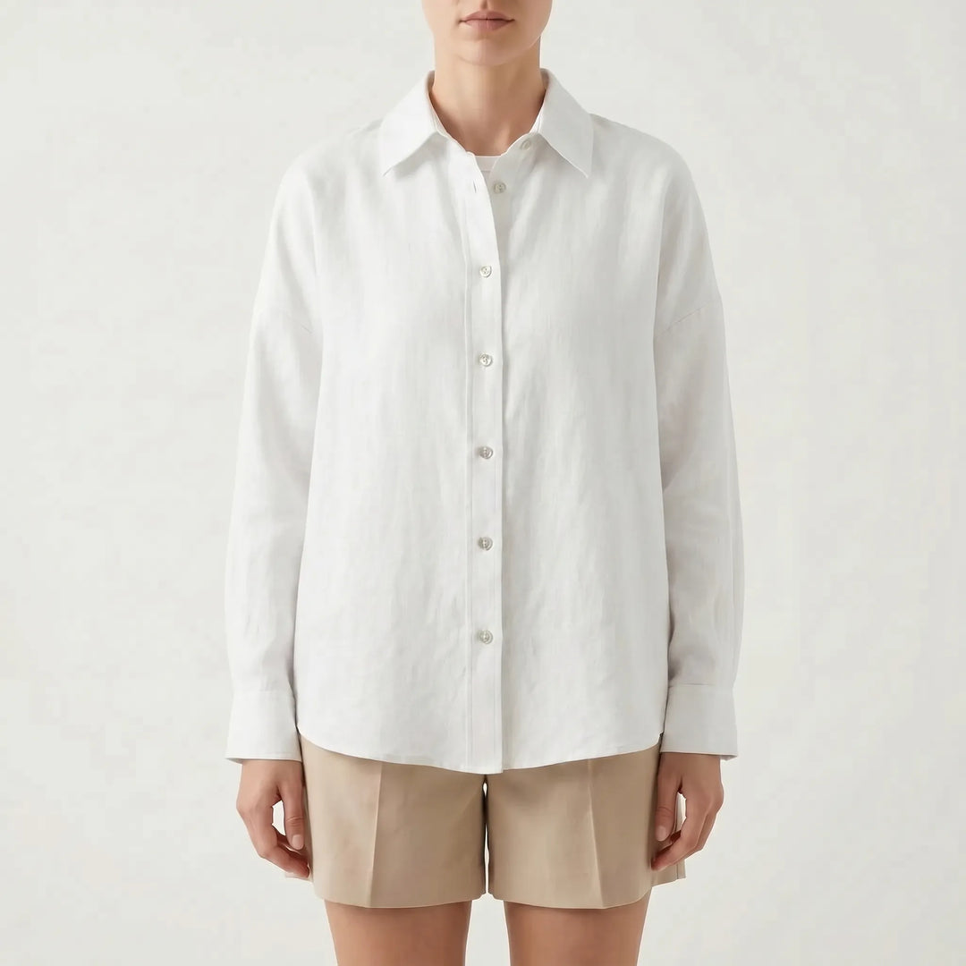 Soft, breathable fabric of an oversized women's button-down shirt, designed for maximum comfort and casual wear.