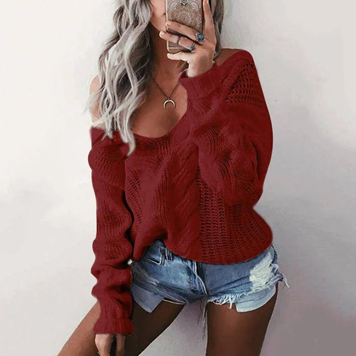 Women's long sleeve oversized knit sweater, a cozy pullover for stylish autumn wear & relaxed comfort.
