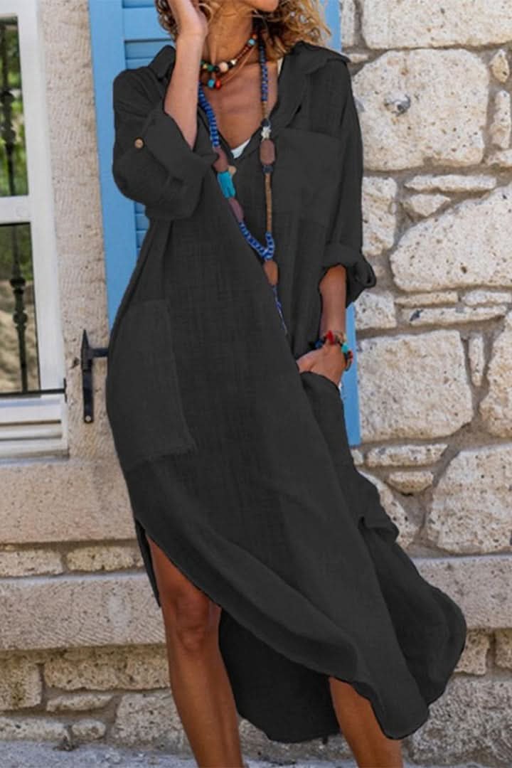 Women's oversized midi shirt dress. Effortless casual style, comfortable fit for everyday wear.