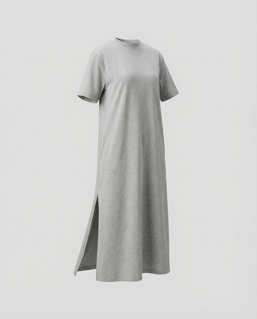 Loose-fit women's mock neck maxi dress featuring a chic side split, ideal for a relaxed yet sophisticated look.