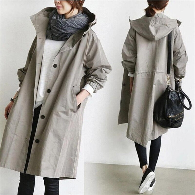 Essential women's oversized rain parka, a water resistant trench coat for fall & spring outerwear.