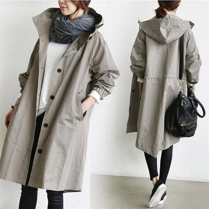 Essential women's oversized rain parka, a water resistant trench coat for fall & spring outerwear.