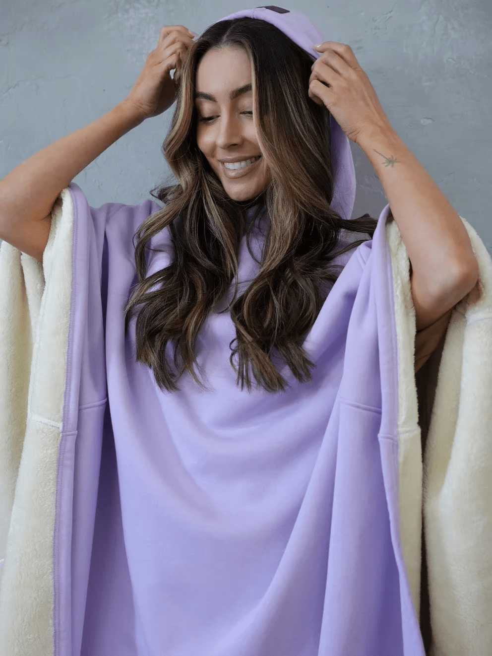Generous relaxed fit women's weighted hoodie, ideal for cozy fall fashion & comfort.