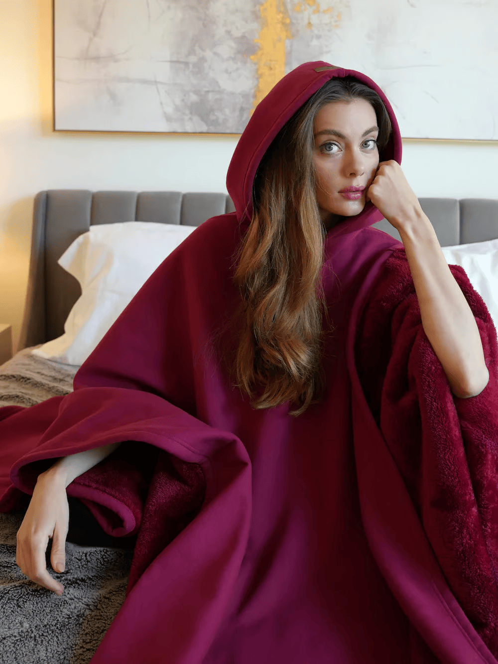 Comfy oversized weighted hoodie for women, offering a relaxed and plush fit.