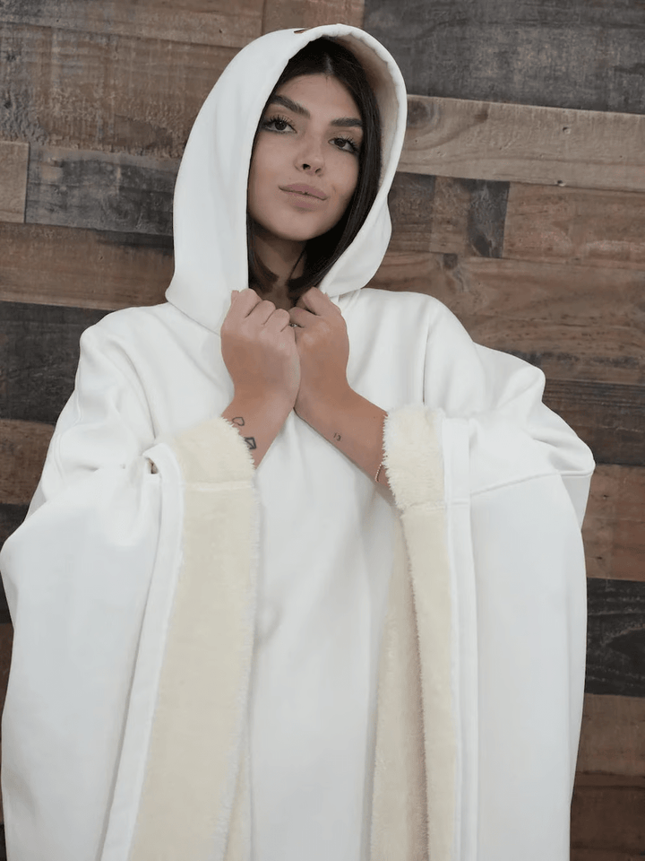 Plush oversized weighted hoodie for women, offering luxurious comfort & relaxed fit.