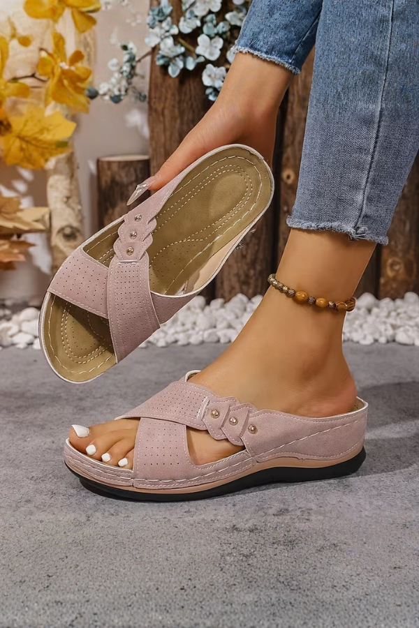 Perforated wedge slip-on sandals for women. Ultimate comfort shoes, essential for summer travel & everyday.
