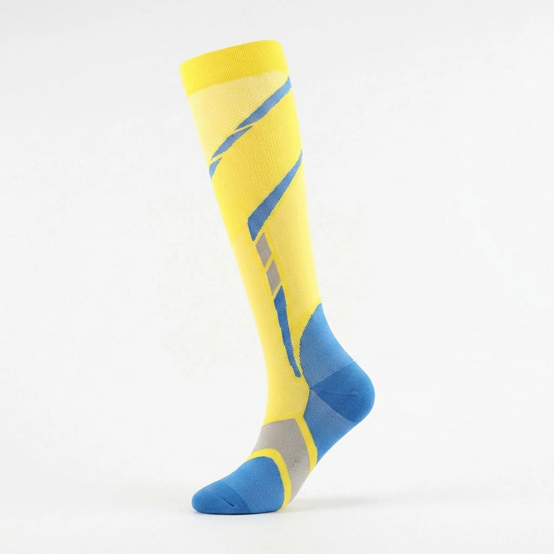 Comfortable women's performance knee-high running socks, supportive for active women.