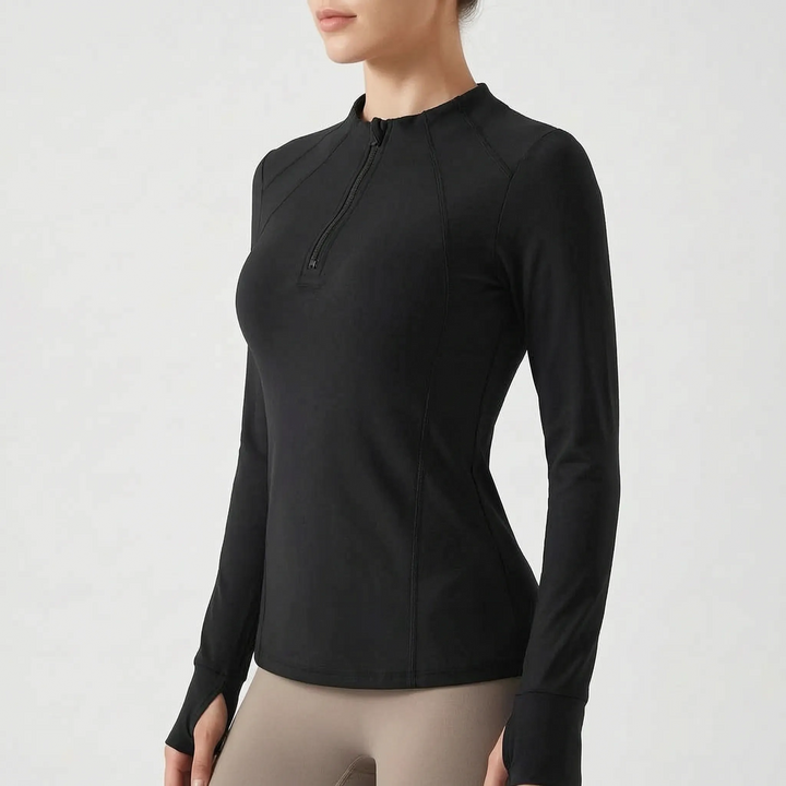 Women's performance quarter-zip long-sleeve top. Versatile activewear & running top for gym & fitness apparel.