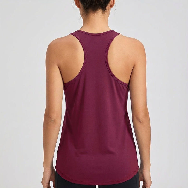 Lightweight women's sleeveless gym top, offering a comfortable, flexible fit for training.