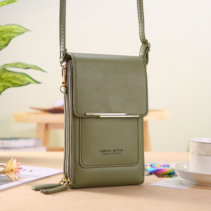 Practical travel accessory: women's phone shoulder bag with touchscreen compartment. Keeps phone secure & accessible.