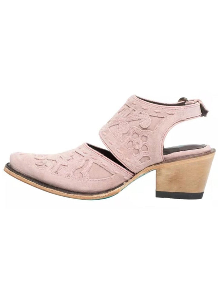 Women's pink embroidered snip toe cowgirl ankle boots. Stylish western fashion boots for festivals & daily wear.