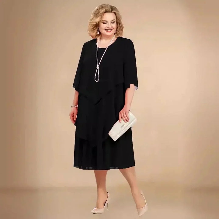 Women's plus size asymmetrical midi dress, perfect for formal events, cocktails & parties.