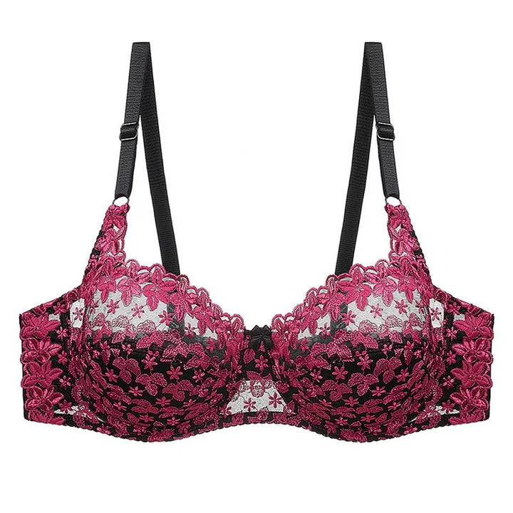 Women's plus-size embroidered push-up bra for full figures. Supportive, comfortable lingerie.
