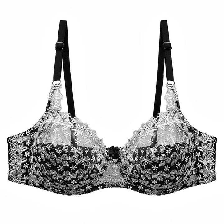 Sexy plus-size push-up bra with delicate embroidery. Adjustable straps for full-figure women.