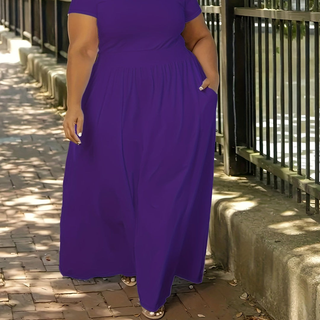 Elegant short sleeve maxi dress, ideal for plus size women's summer and party wear.