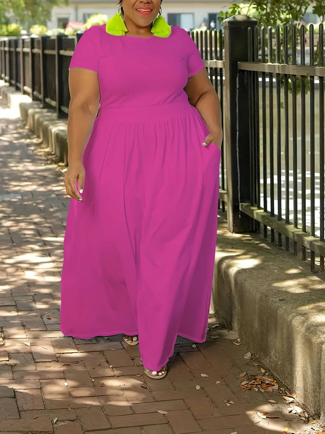Curvy fashion: Short sleeve maxi dress for women, offering an elegant, flowy fit.