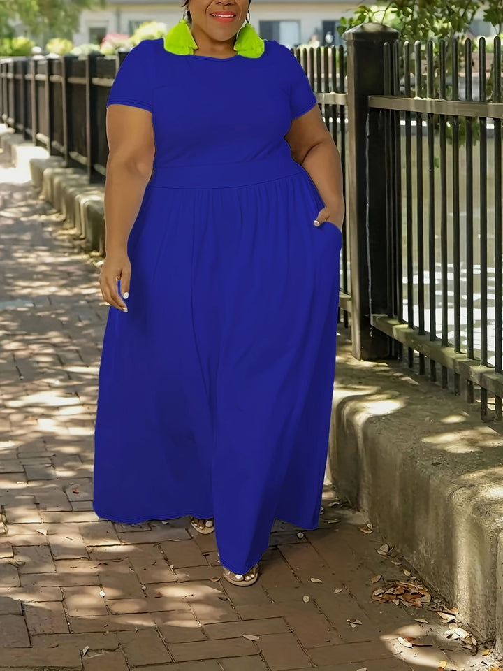 Flowy short sleeve maxi dress for women, designed for stylish plus size curvy fashion.