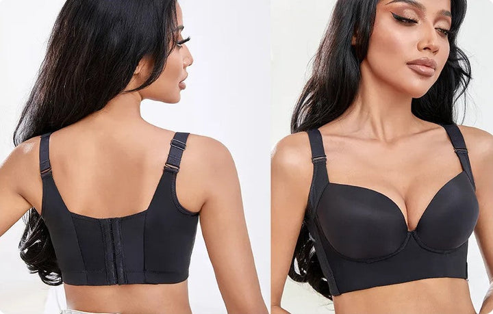 Supportive plus size women's bra. Features deep cups, push-up lift, wireless comfort & full coverage.
