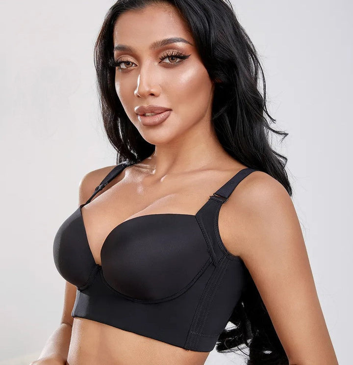 Close-up of deep cups on a plus size push-up bra, showing superior lift and full coverage for women.