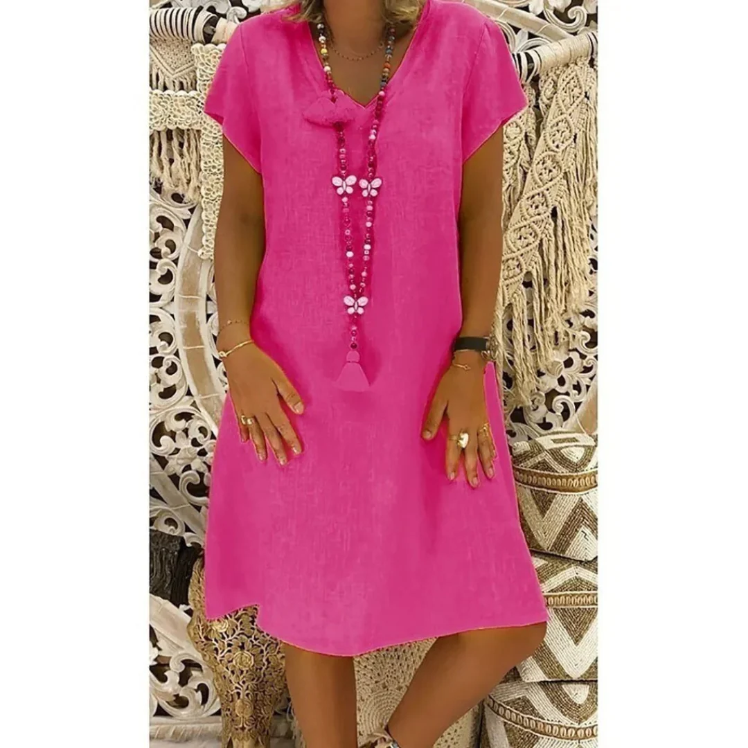 Women's comfortable plus size summer dress, relaxed fit for a casual everyday look in warm weather.