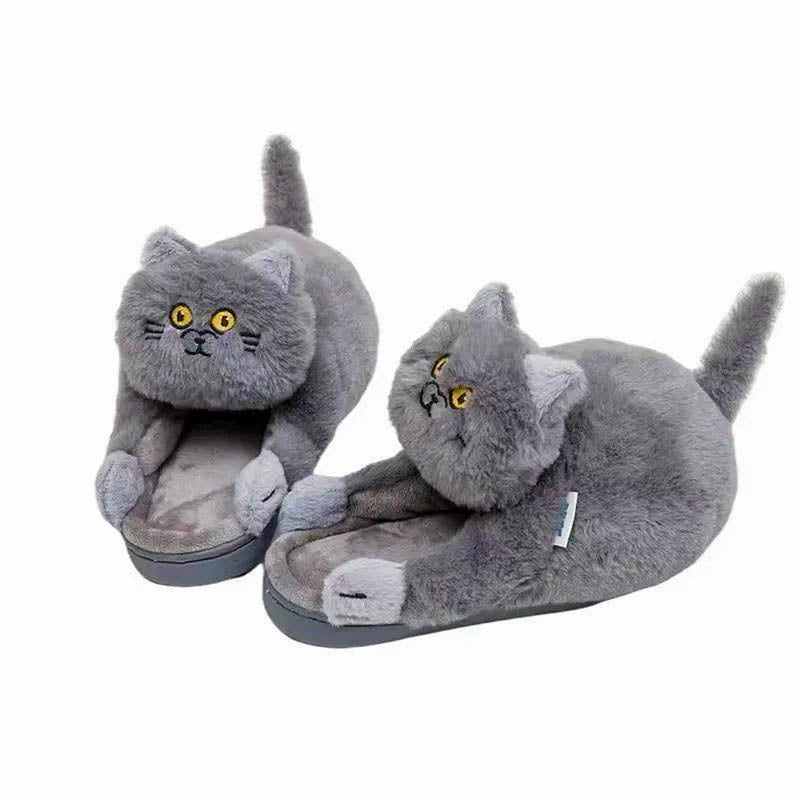 Women's plush hugging cat slippers, soft & cozy comfort for indoor wear.