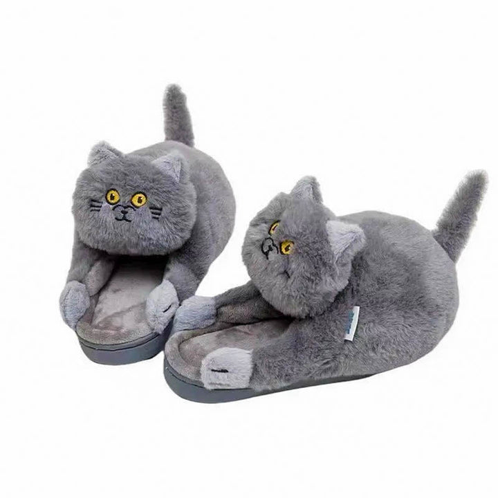 Women's plush hugging cat slippers, soft & cozy comfort for indoor wear.