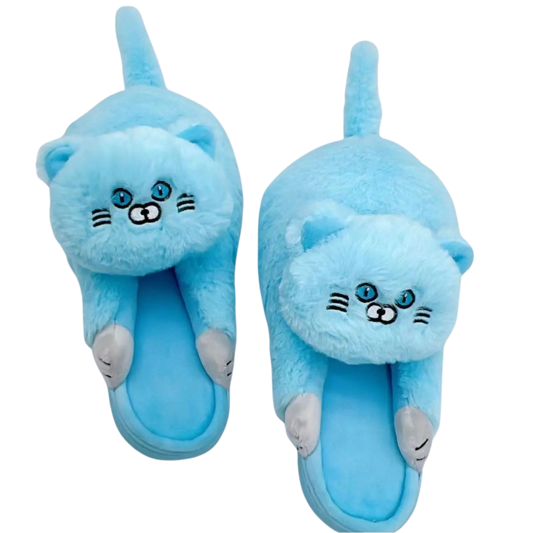 Women's anti-slip plush cat slippers, providing cozy comfort & warmth as indoor shoes.