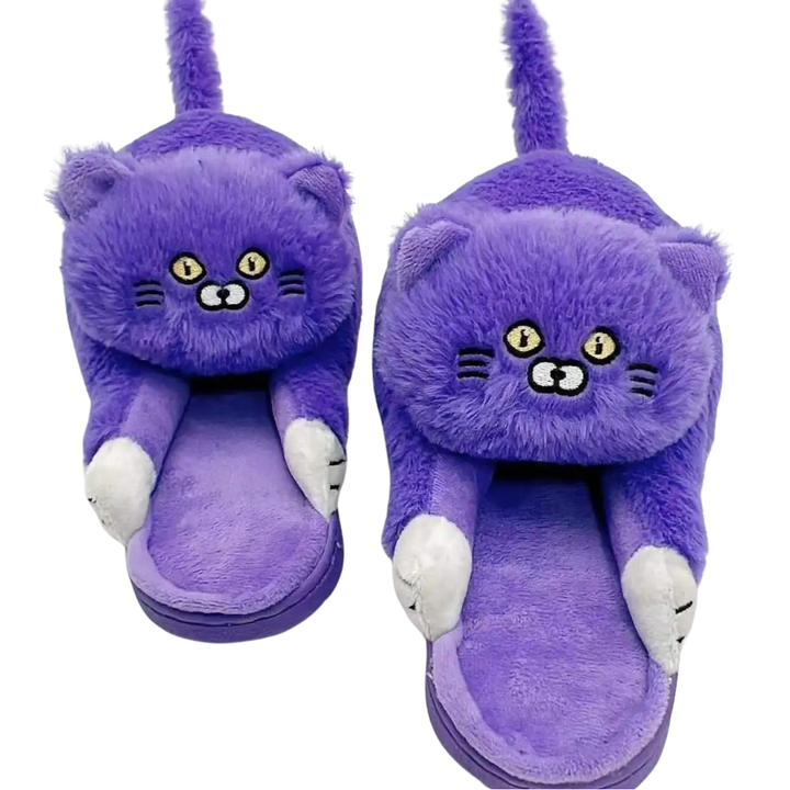 Gift for her: Cozy women's plush hugging cat slippers, ultimate comfort & cute animal design.