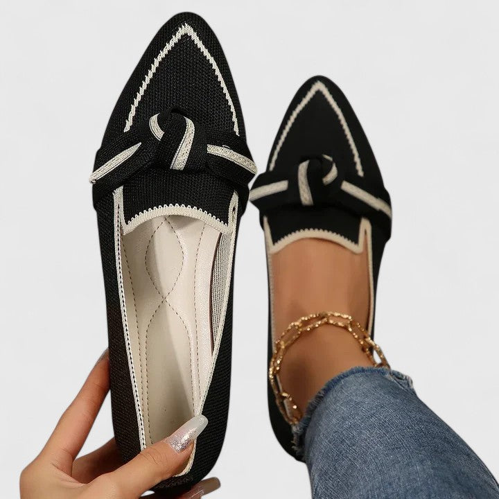 Chic women's pointed toe slip-on loafers with elegant contrast trim, comfortable for all-day fashion.