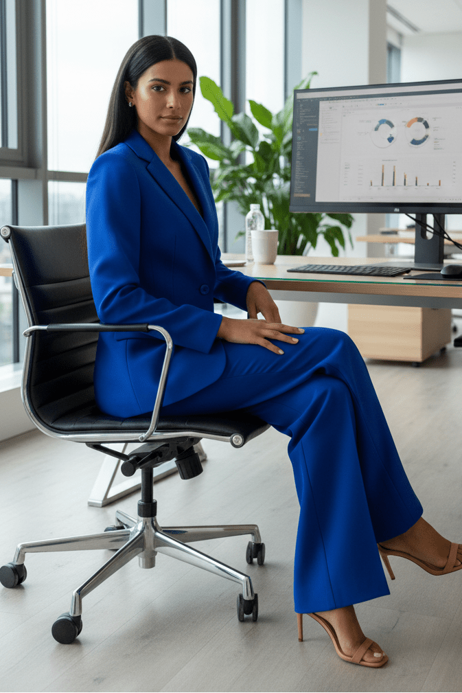 Tailored women's blazer, part of a professional suit set, ideal for elegant business workwear.