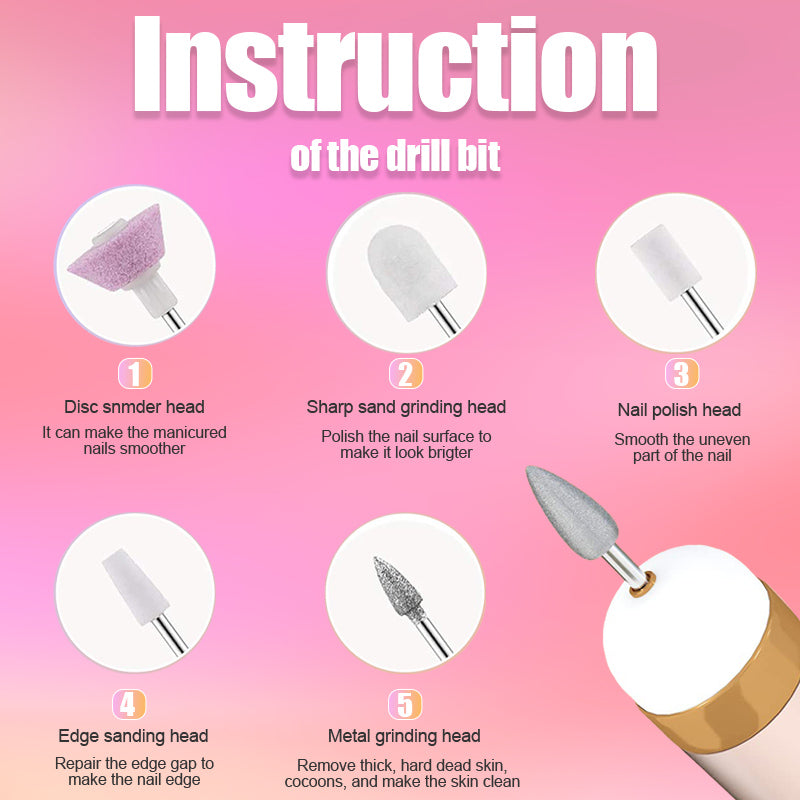 Complete women's portable electric nail buffer set with accessories for total nail care.