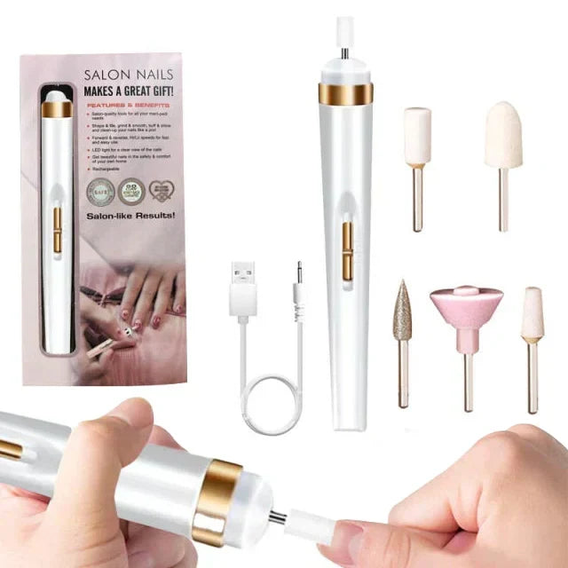 Sleek, ergonomic design of the women's portable electric nail buffer for comfortable handling.