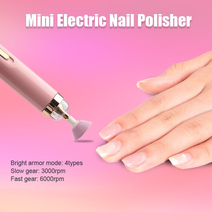Ergonomic portable electric nail buffer held in hand, ready for detailed nail grooming.