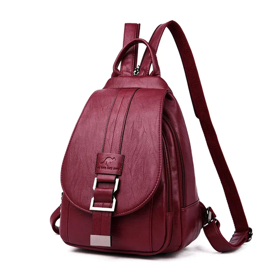 Women's premium leather backpack, water-resistant, ideal for daily commutes.