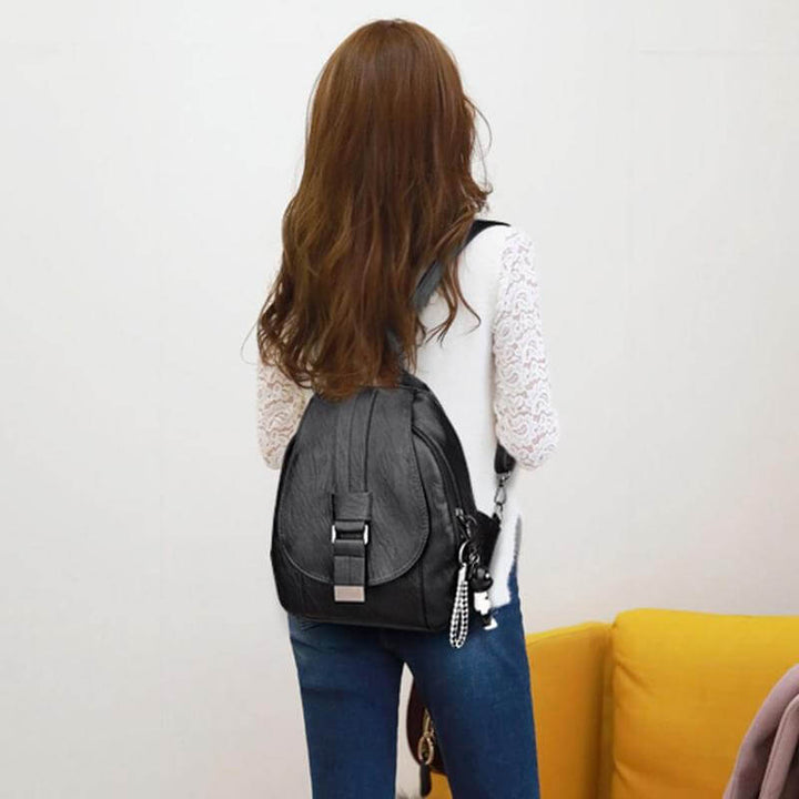 Everyday women's premium leather backpack, water-resistant, stylish and functional.