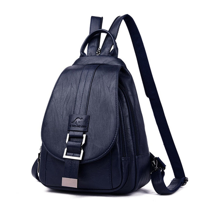 Travel-ready women's water-resistant leather backpack, spacious and secure.