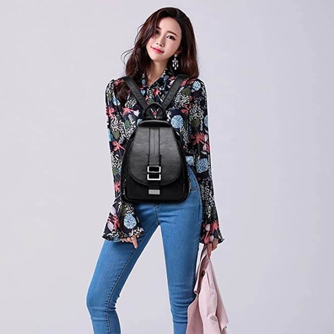 Luxury water-resistant leather backpack for women, perfect for the discerning traveler.