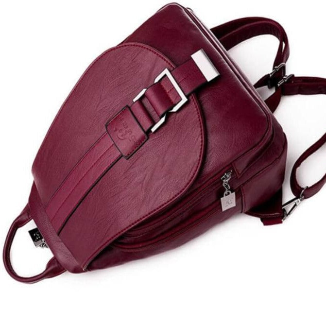 Versatile women's premium leather backpack, water-resistant, for work, travel, or errands.