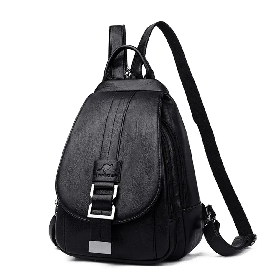 Stylish women's water-resistant leather backpack, perfect for everyday use.