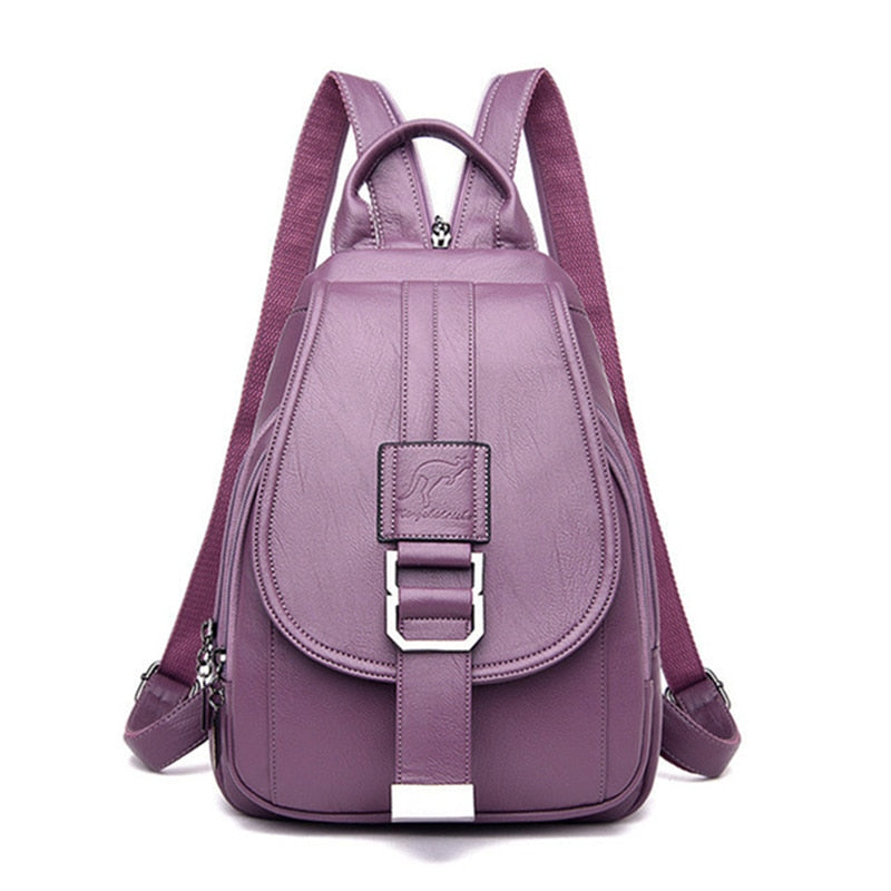 Luxury structured leather backpack for women, water-resistant, great for travel.