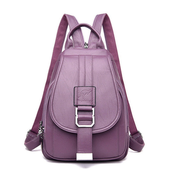 Luxury structured leather backpack for women, water-resistant, great for travel.