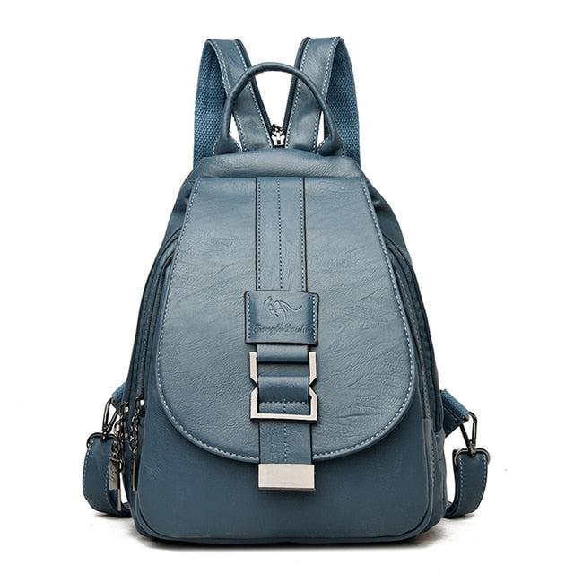 Elegant premium leather backpack for women, water-resistant, ideal commuter bag.