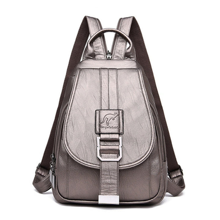 Water-resistant women's leather travel bag, structured and durable for any trip.