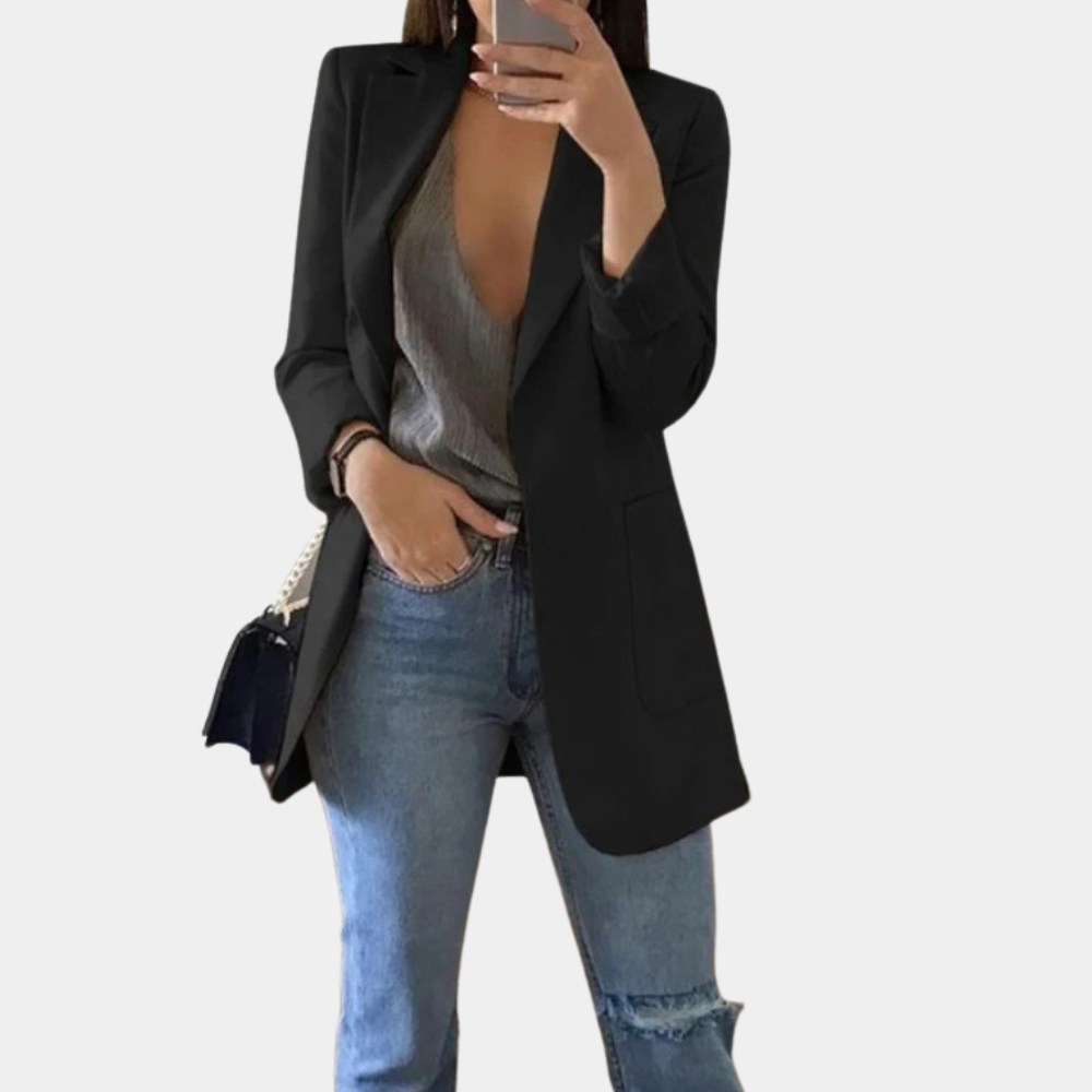 Women's premium tailored long blazer, perfect for professional or stylish everyday wear.