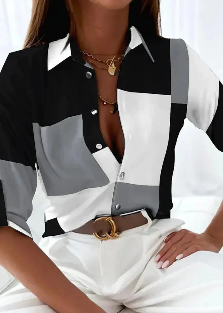 Versatile women's short sleeve top with abstract print, ideal for spring and summer casual or smart daily fashion.