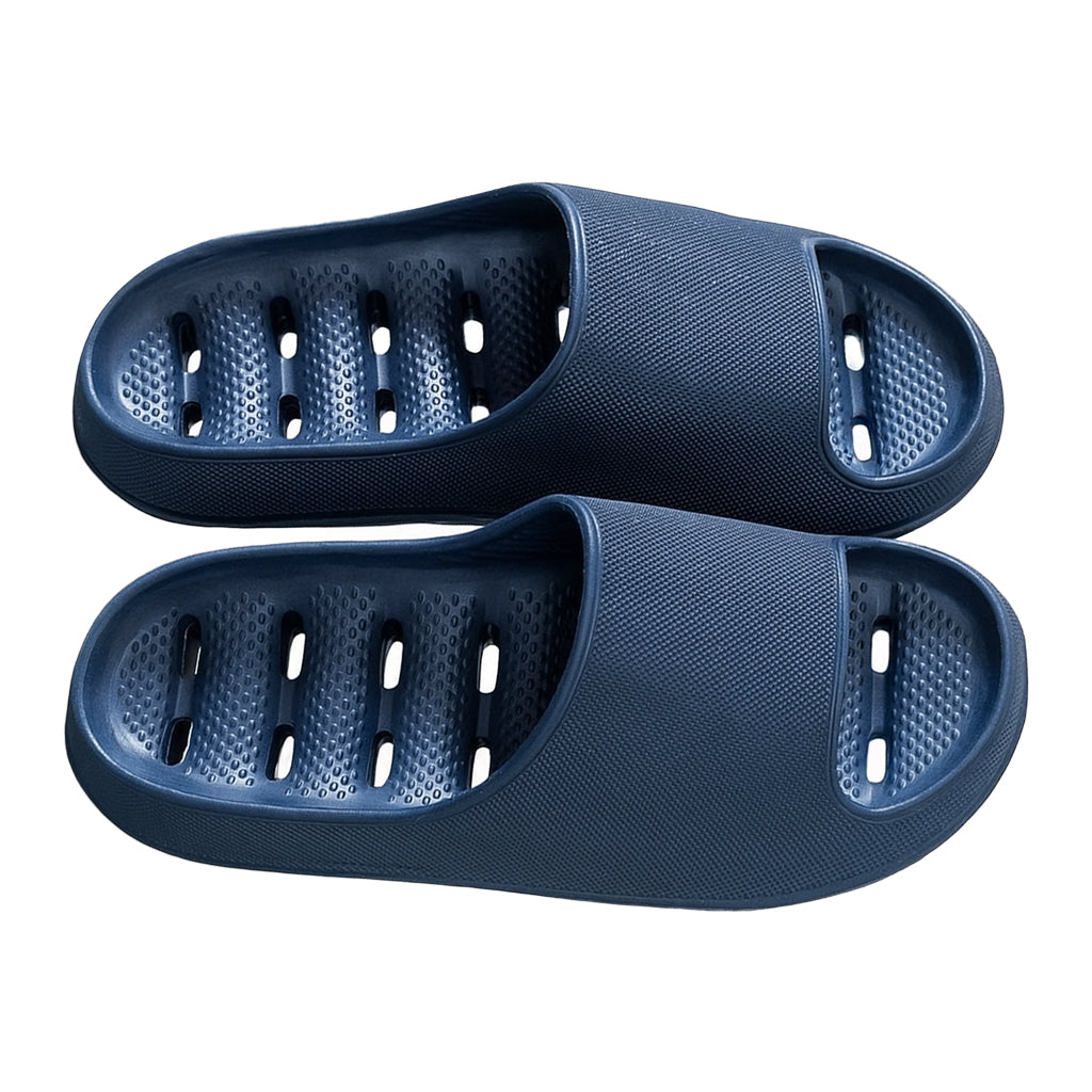 Women's quick-dry shower slippers with drainage holes, non-slip design for comfort in bathrooms & pools.