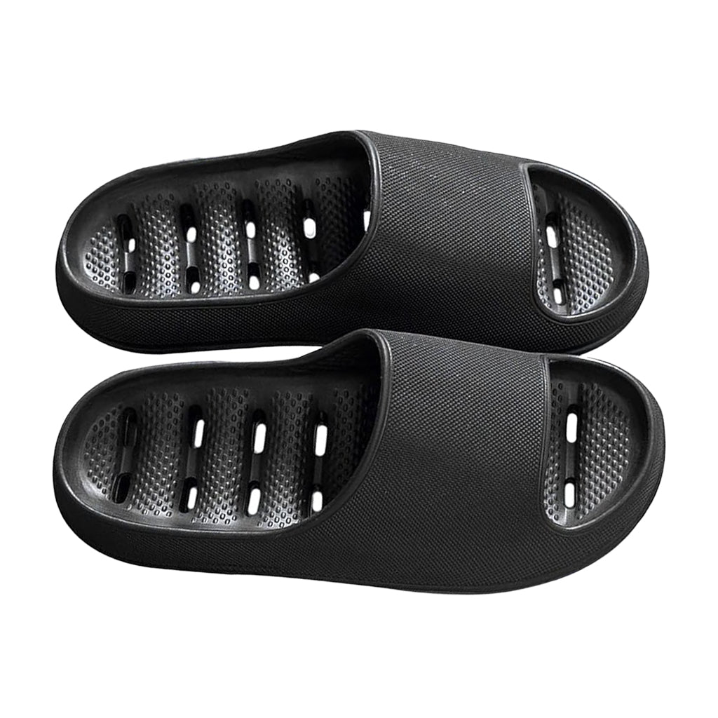 Women's quick-dry open-toe shower slippers with drainage, offering non-slip comfort for bathroom & pool.