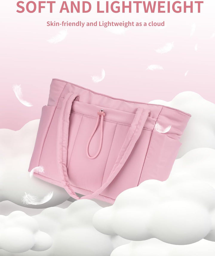 Women's shoulder bag: quilted puffer design, perfect for travel, work, & carrying a laptop.